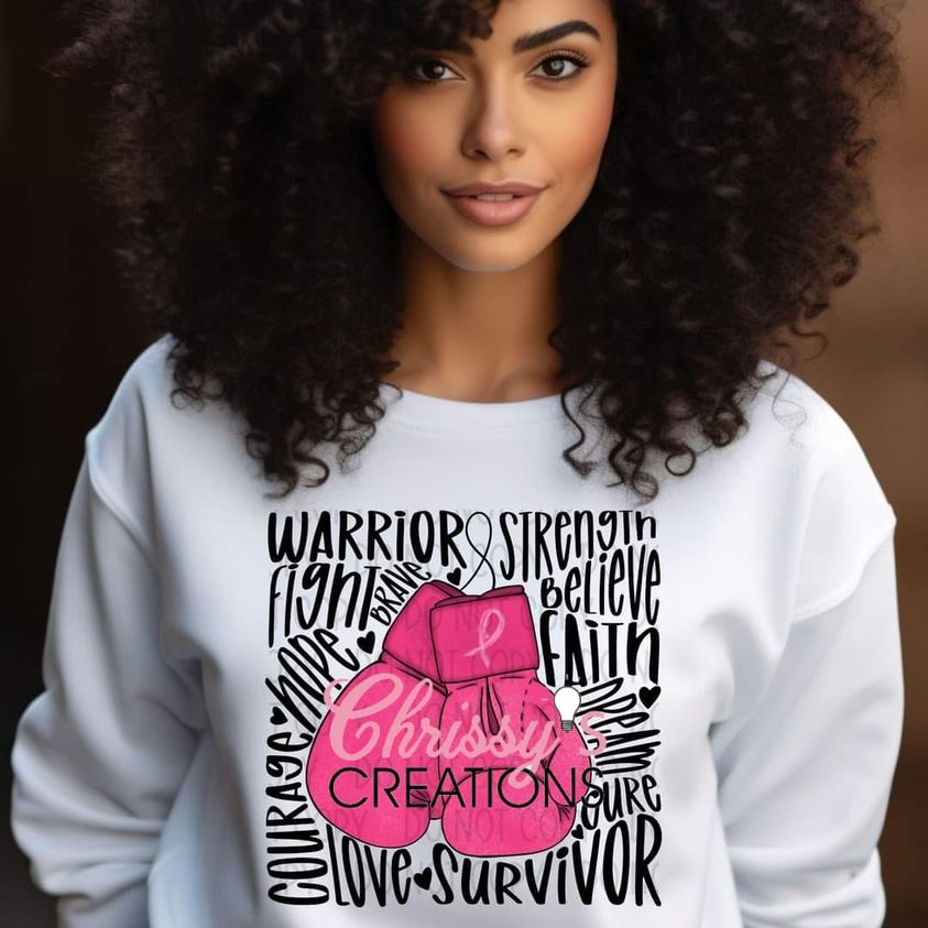 Breast Cancer Gloves Word Cloud- Crewneck
