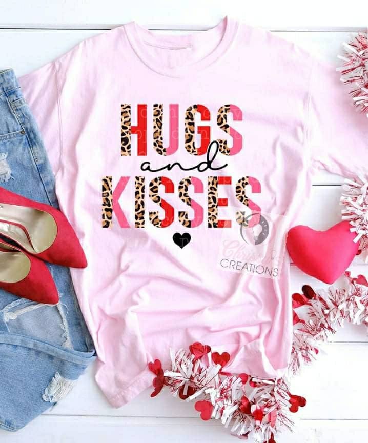 Hugs and Kisses Valentine's Day Love XOXO February Leopard Tshirt Love Month Cute Tshirt VDay Cupid Hearts Heart